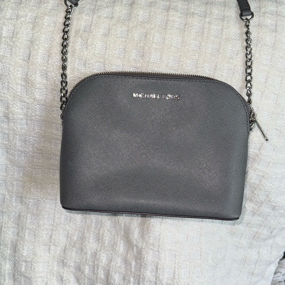 Michael Kors Gray Leather Crossbody Bag with Chain Details